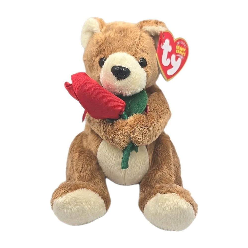 2004 Ty Beanie Baby "Always" Retired Red Rose Brown Bear BB14